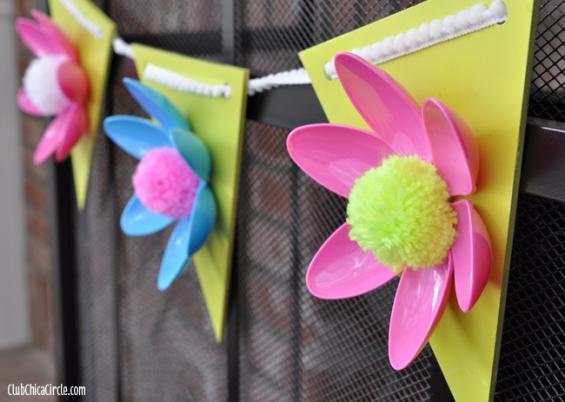 Easy Flower Garland Crafts Made With Plastic Spoons & Pom Pom - Clever and Straightforward Plastic Spoon Designs