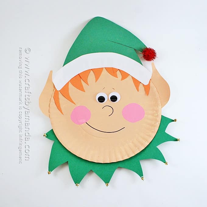 Easy Paper Plate Elf Craft Using Construction Paper, Pom Pom, Mini Jingle Bells, & Paints - Making Elves Out of Paper Plates - It's Easy!