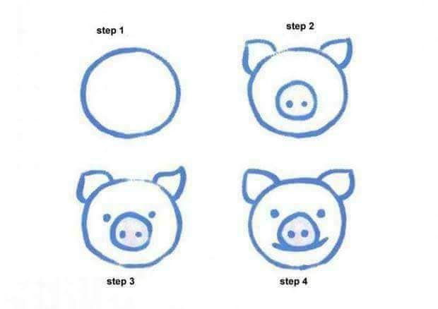 Easy Pig Face Animal Drawing Idea For Preschoolers - Home-based instruction on how to draw animals for kids.