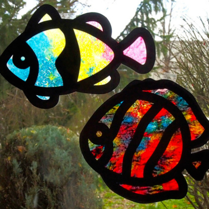 Easy Stained Glass Fish Painting Art Idea For Suncatchers Using Wax Paper & Crayon Sticks - Uncomplicated Stained Glass Art Suggestions for Little Ones 