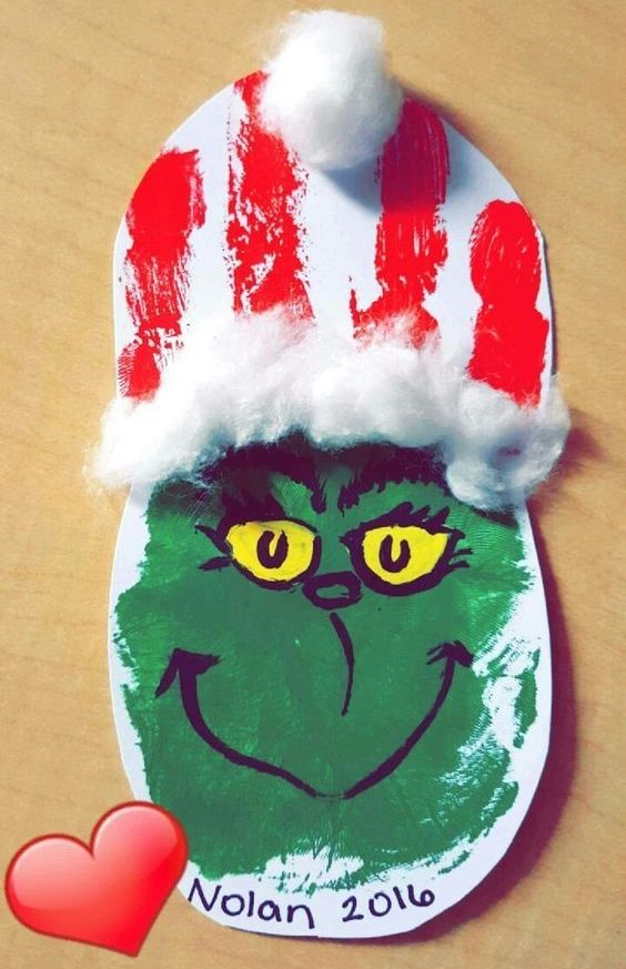 Easy To Make Grinch Craft On Paper Using Cotton & Handprint - Festive Handprints from Toddlers and Preschoolers