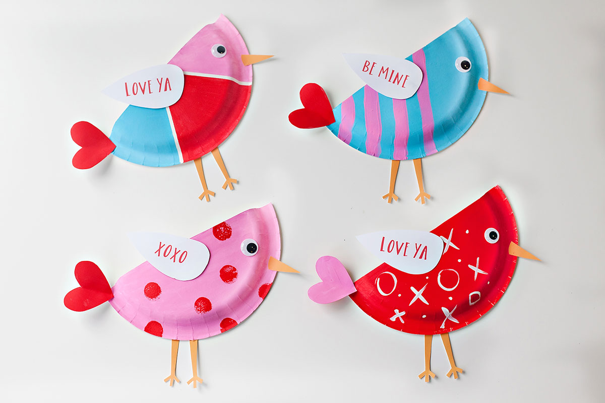 Easy To Make Love Birds Gift Idea With Message Using Paper Plate - Create your own Love Birds using paper plates with this DIY children's project.