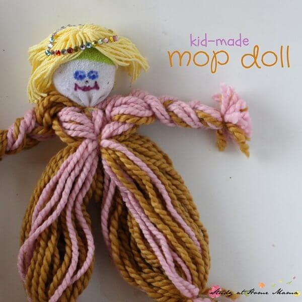 Easy To Make Mop Doll Craft Using Colorful Yarn, Jewel Stickers & Socks - Building Toys for Youngsters - Wonderful Present Ideas