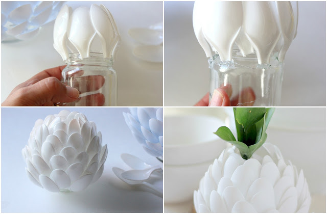 Easy to Make Plastic Spoons Vase With The Help Of the Glass - Relaxing and imaginative plastic spoon works 