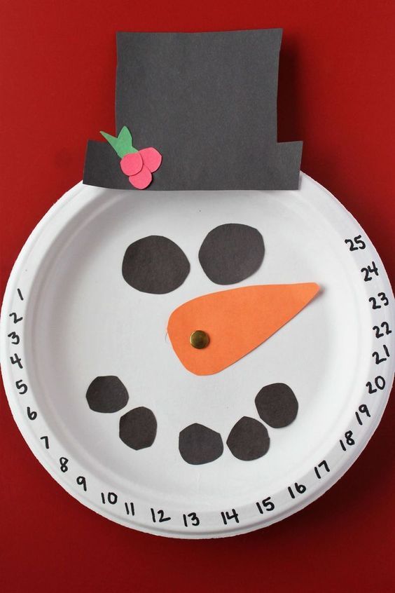 Easy To Make Snowman Clock Craft On Paper Plate Using Paper & Marker - Quick and easy Christmas decorations for children to make.