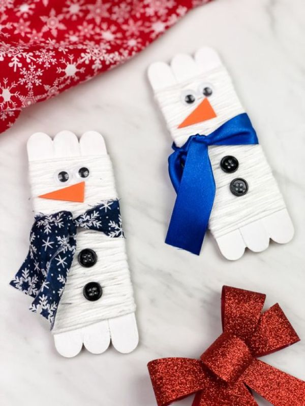 Easy to Make Snowman Winter Craft With A Woolen Coat - Enjoyable Christmas Crafts with Popsicle Sticks for Kids - Winter Projects