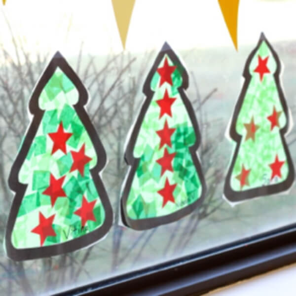 Easy to Make Suncatcher Christmas Tree Craft Idea Using Tissue Paper - Ways to make a Christmas Tree by yourself