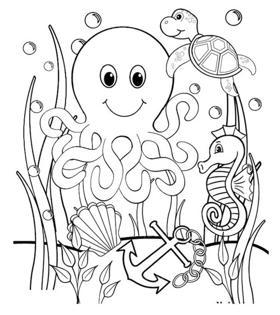 Eight-legged Octopus Sea Animal - Free Sea Animal Coloring Pages are accessible for children to print.