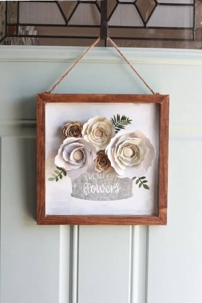 Farmhouse Inspired Paper Flower Sign Craft Using Cricut Machine, Cardstock, Paint & Pom Pom - Paper Creations for Senior Citizens
