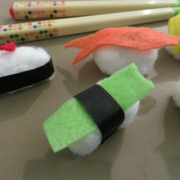 Felt Cotton Ball Sushi Craft Idea For Kids - Artistic endeavors with cotton balls