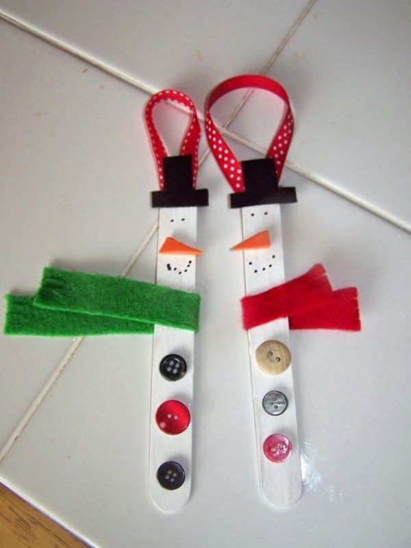 Felt Snowman Craft Using Popsicle Stick, Ribbon & Button - Enjoyable Xmas Activities with Popsicle Sticks for Children - Winter Projects