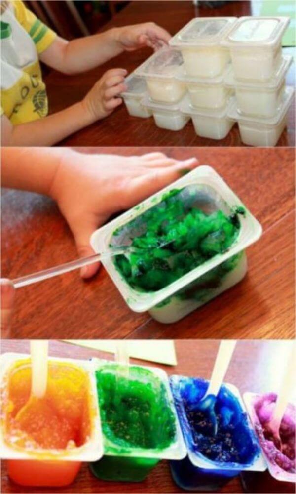 Finger Paint Activity Made With Cornstarch, Food Coloring, Sticks, and Small Container - Invigorating Sensory Experiences To Promote the Advancement And Growth Of Youngsters