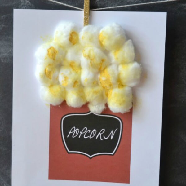Free Cotton Ball Popcorn Craft Idea With Printable Template - Creative and Enjoyable Cotton Ball Art Projects 