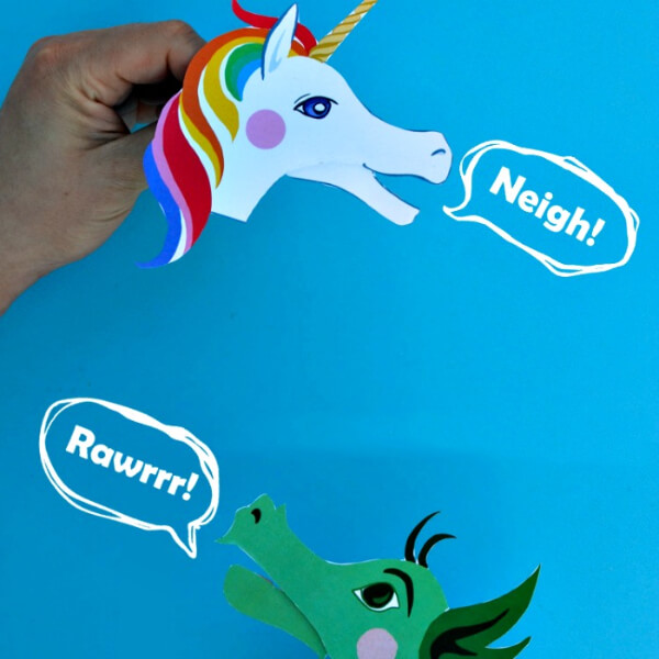 Free Unicorn & Dragon Clothespin Puppets Craft With Printable Template - Clever Projects to Make with Clothespins and Kids 
