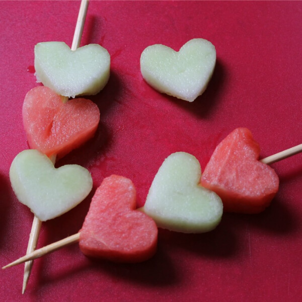 Fruity Heart Kebabs Healthy Snack Idea For Kids Party - Snack Options to Serve at Your Children's Valentine's Day Party 