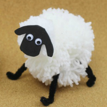 Fun & Interesting Pom Pom Sheep Craft With Black Pipe Cleaners, Black Craft Foam & Googly Eyes - Crafting with Pom Poms for youngsters