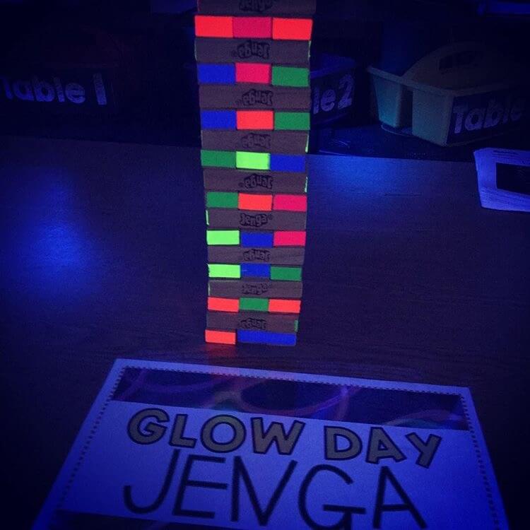 Fun Glow In The Dark Jenga Game Activity For Kids - Holding a GLOW DAY in the instruction area