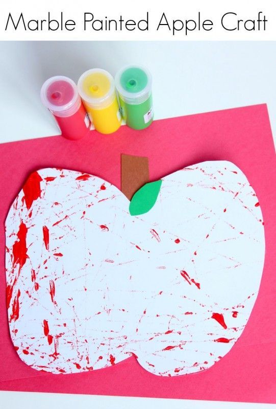 Fun Marble-painted Apple Craft With Red, Green, and Yellow Paints & White Construction Paper - Making Apple-Related Arts and Crafts for Going Back to School