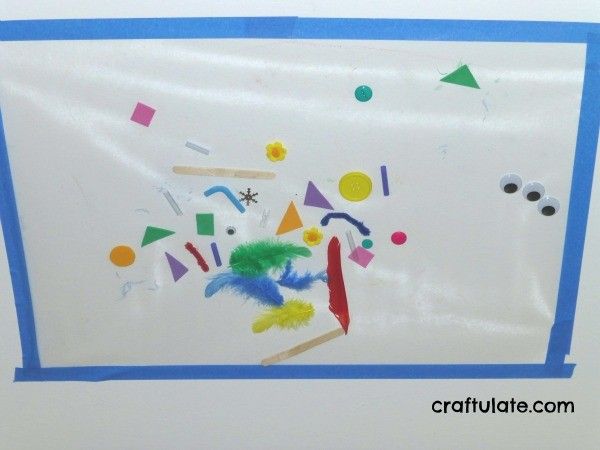 Fun Sticky Wall Art Activity For Toddlers Using Feathers & Recycled Materials - Feather Crafting For Kids
