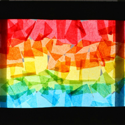 Fun Tissue Paper Rainbow Collage Art Activity On Stained Glass - Straightforward Stained Glass Art Activities for Kids 