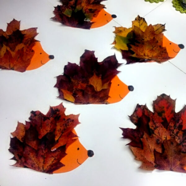 Fun To Make Hedgehog Craft Activity With Leaves, Brown Paper & Black Marker - Leaf Crafts For 5-7-Year-Olds 