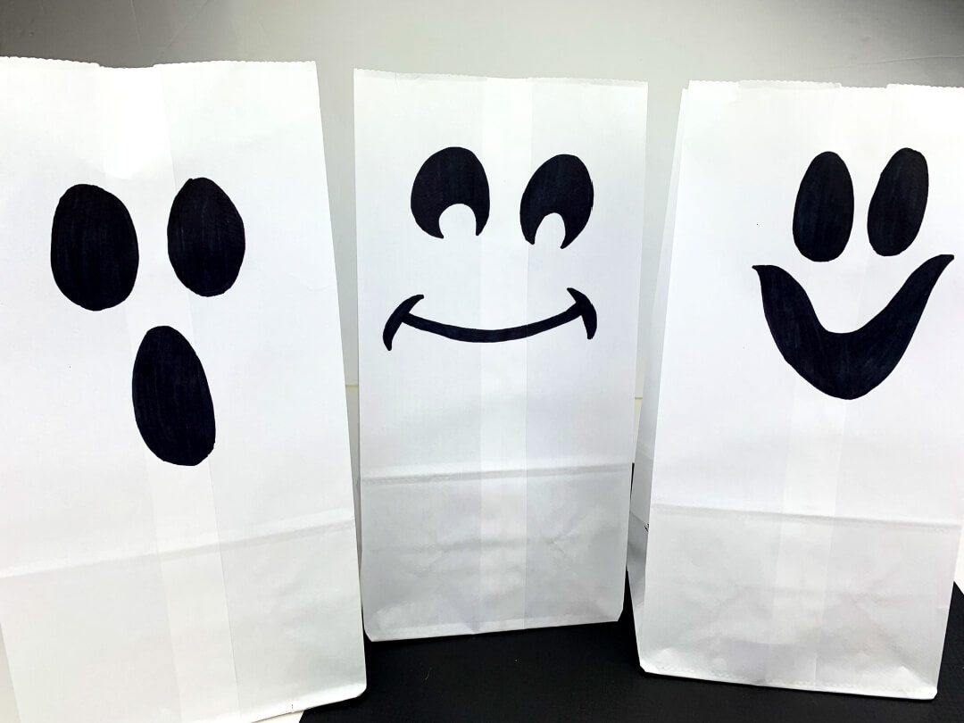 Funky Halloween Ghost Luminaries Craft With Paper Bag & Black Marker - Ideas for Working with Halloween Paper Bags
