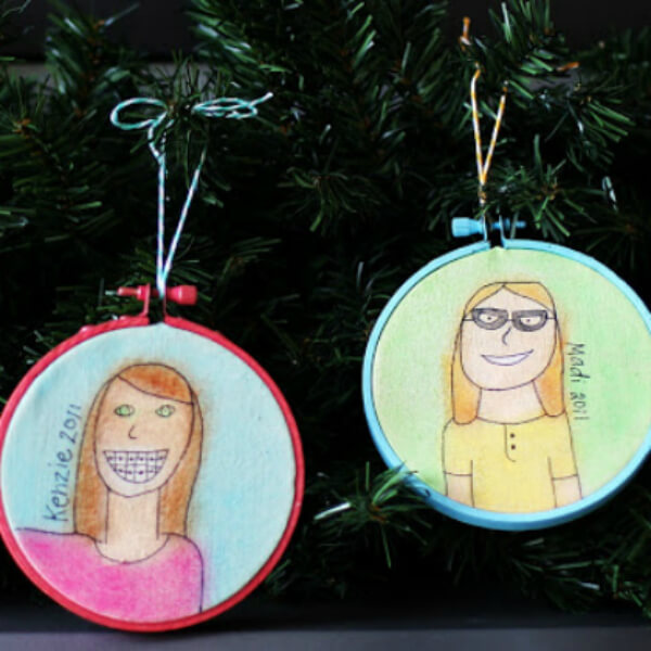 Funny Embroidery Hoop Ornament Hanging Craft For Christmas Tree - Home-Made Christmas Baubles for the Young