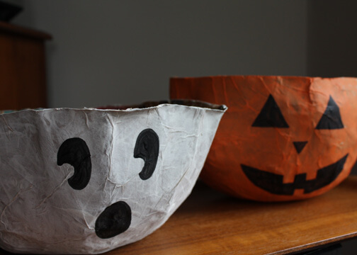 Funny Paper Mache Bowls Craft Made With Paper Bag & Tissue Paper - Ideas for Crafting with Halloween Paper Bags