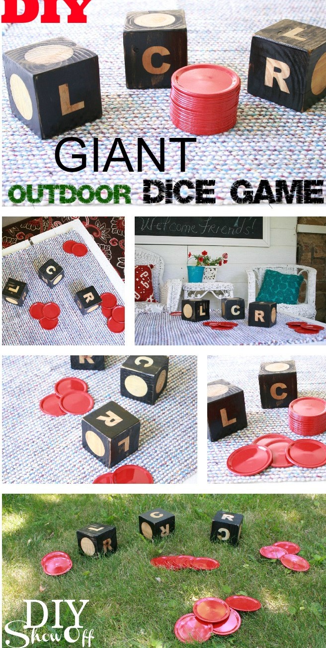 Giant Dice Game Outdoor Activity With Red Plastic Plates - Simple amusements for children outside.