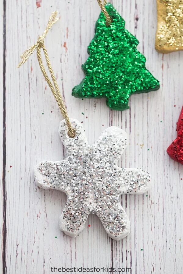 Glittery Christmas Tree & Snowflake - Salt Dough Ornament Craft For Kids - Creating Salt Dough ornaments for Christmas