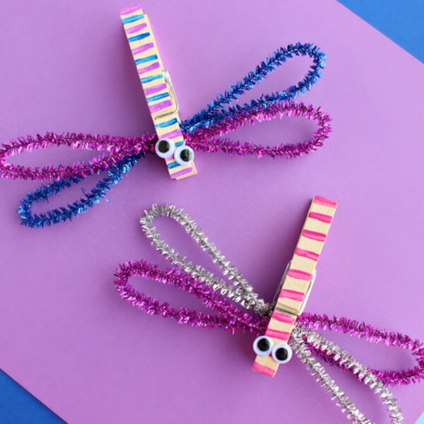 Gorgeous Dragonflies Craft With Clothespins, Googly Eyes, Pipe Cleaners & Washi Tape - Fun and Easy Clothespin Crafts for Kids