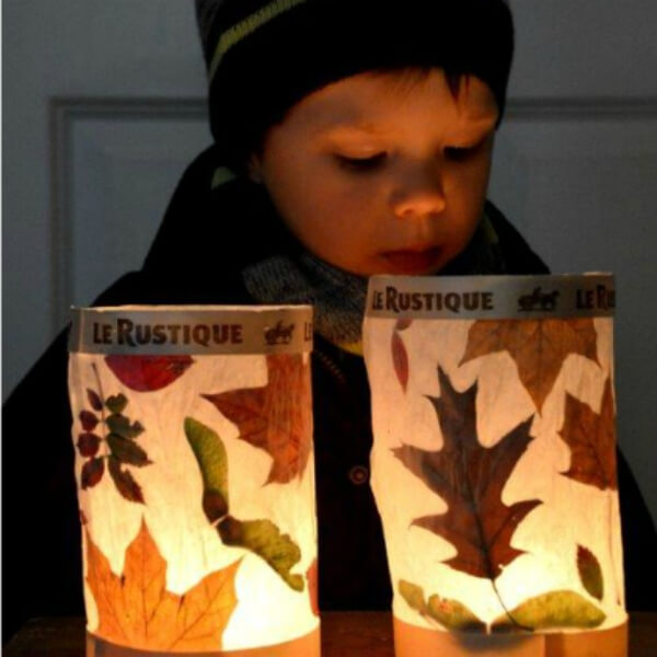 Handcrafted Lantern Leaves Decoration Craft Using Grease Proof Paper, Empty Boxes & Lights - Creative Leaf Crafts For 5-7-Year-Olds 