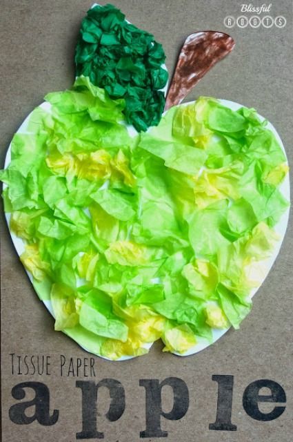 Handmade Green Apple Art Project With Tissue Paper & Construction Paper - Enjoying Apple-Themed Projects Before the School Year Begins 