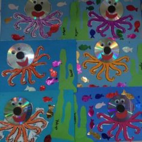 Handmade Octopus Craft Made With Wasted CD - Self-made Octopi Projects & Entertaining Ideas for Children 