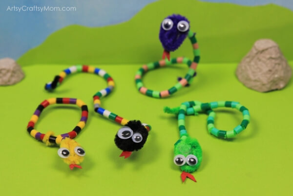 Handmade Pipe Cleaners & Beads Snake Craft Activity For Kids - Engage the Children with Snake-Themed Art Projects