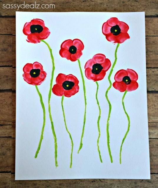 Handmade Poppy Flower Craft Idea Using Fingerprint & Red, Green & Black Colors - Outstanding and Lively Fingerprint Crafts for Kids