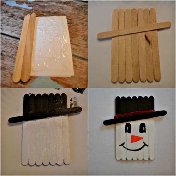 Handmade Popsicle Stick Snowman Craft For Winter - Easy Holiday Projects with Popsicle Sticks for Children - Winter Crafts