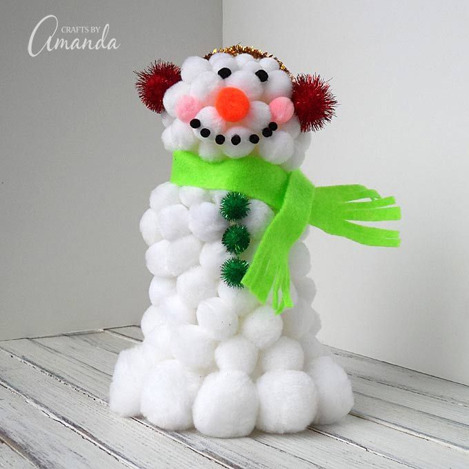Handmade Snowman Craft Activity With Pom Pom, Pipe Cleaner & Styrofoam - Pretty Pom Pom works of art for minors