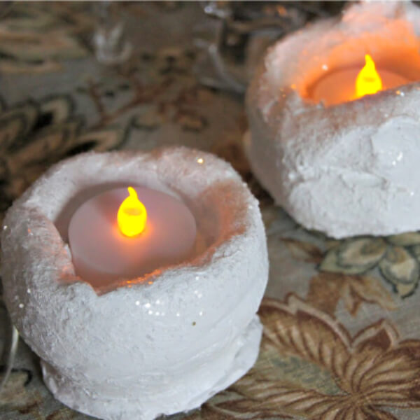 Handmade Sparkly Snow Candle Holder Craft For Kids To Make