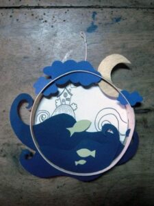 Handmade Wall Hanging Paper Craft With Home, Waves, Fish & Clouds