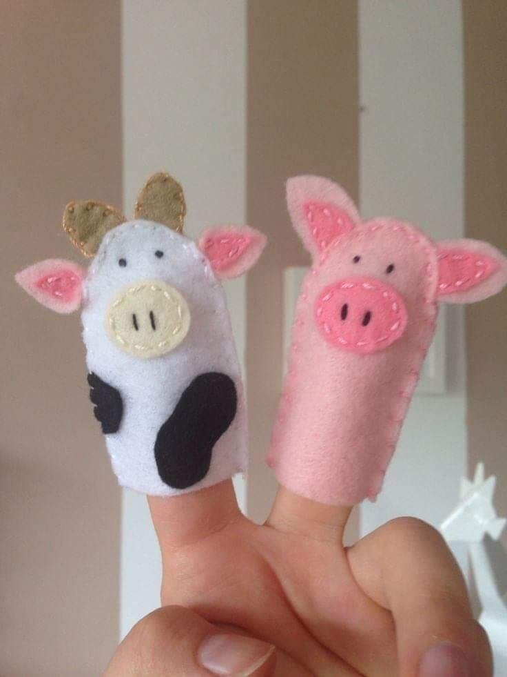 Handmade White And Pink Piggies Finger Puppets Craft Project - Crafting with Felt Finger Puppets