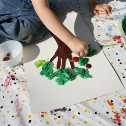 Handprint Apple Tree Craft Activity Made With Buttons & Tissue Paper - Engaging Apple Activities for the Harvest & Fall Season