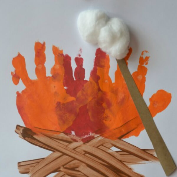Handprint Campfire Keepsake Art Activity With Colorful Craft Paints, Cotton Balls, & Craft Sticks - Artistic Endeavors with Cotton Balls 