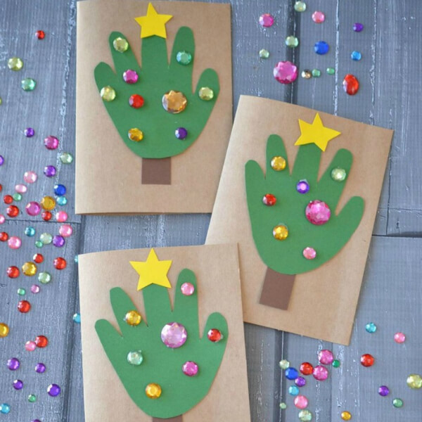 Handprint Christmas Tree Card Craft Project For Kids - Building Christmas Tree Designs