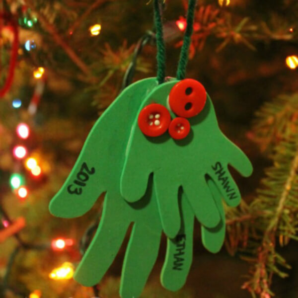 Handprint Hanging Ornament Craft Using Foam Sheet, Buttons & Yarn - Crafting One's Own Christmas Decor for the Little Ones