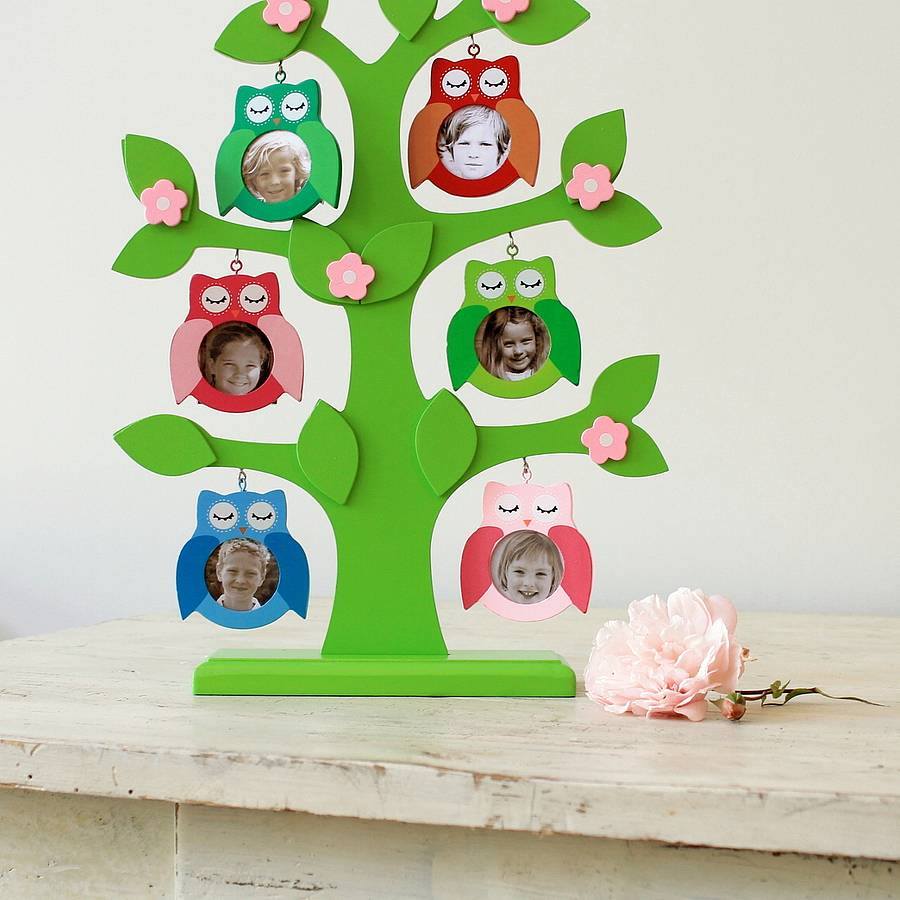 Hanging Family Tree Art Idea With Owls and Cardboard Sheets - School-Age Children’s Ideas for Making a Family Tree