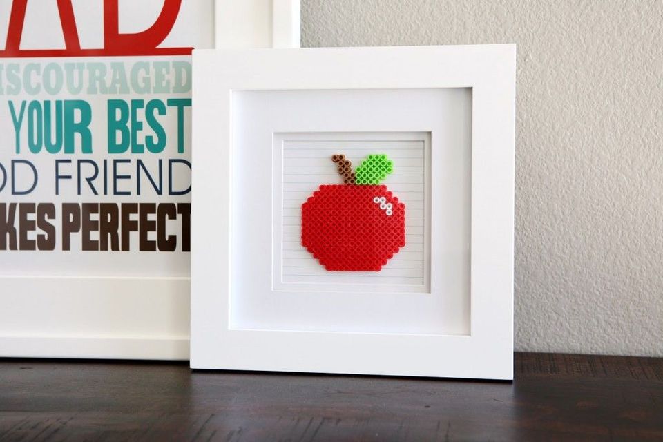 Hanging Framed Perler Bead Apple Craft At Home - Creative Apple Projects and Games for the New School Year 