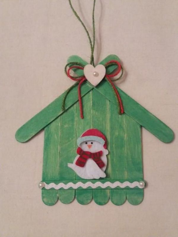 Happy Snowman - Popsicle Stick Hanging Craft At Home - Easy Winter Projects with Popsicle Sticks for Kids - Christmas Crafts