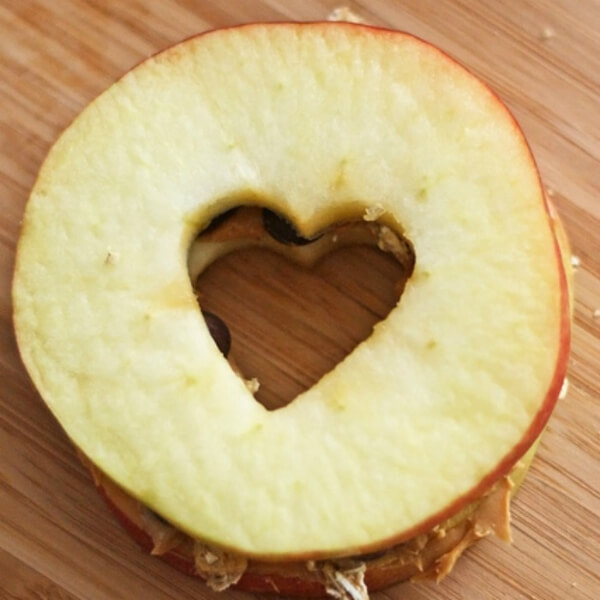 Heart-Shaped Apple Sandwich Snack Idea For Kids - Snack Suggestions for a Valentine's Day Celebration with Kids 