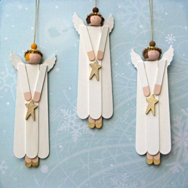 Pretty Popsicle Stick Angels Craft Idea For Christmas Decor - Quick and easy Christmas crafts for children